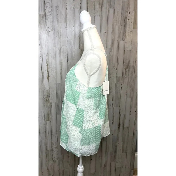 Heyson Women's Medium Floral Patchwork Tank Top Mint Green Sleeveless V-Neck - Picture 7 of 7